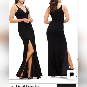 Dress the Population Iris Slit Crepe Gown, black, size Large